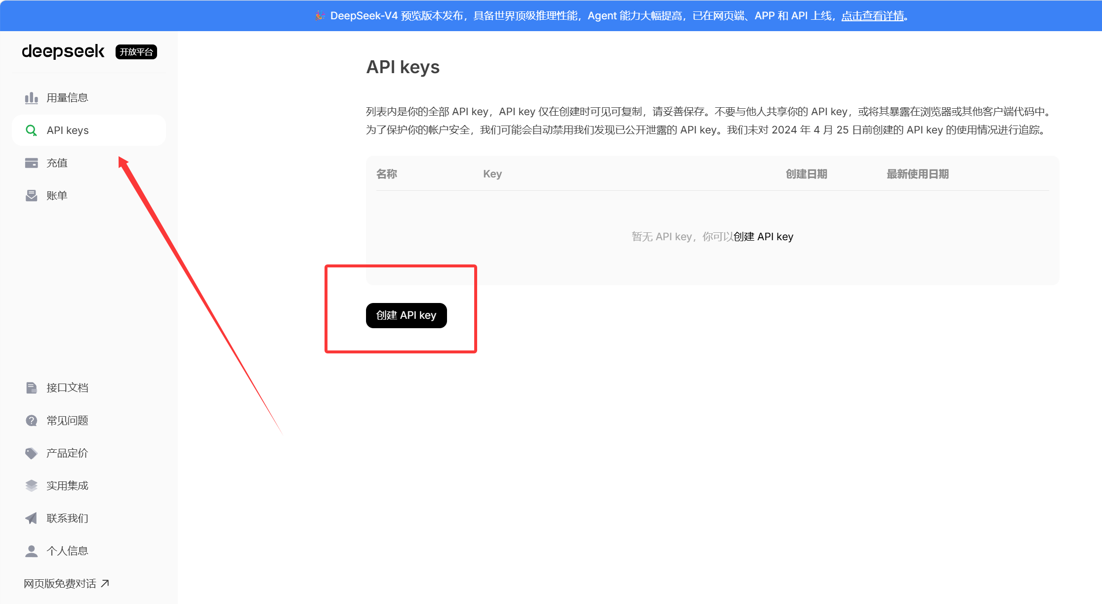 DeepSeek API Key 入口
